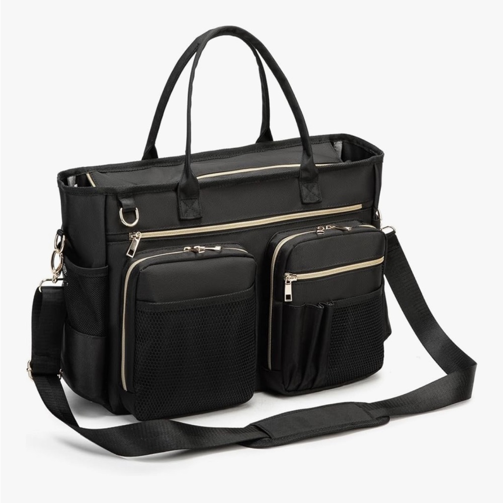 Black Multi-Pocket Tote Bag